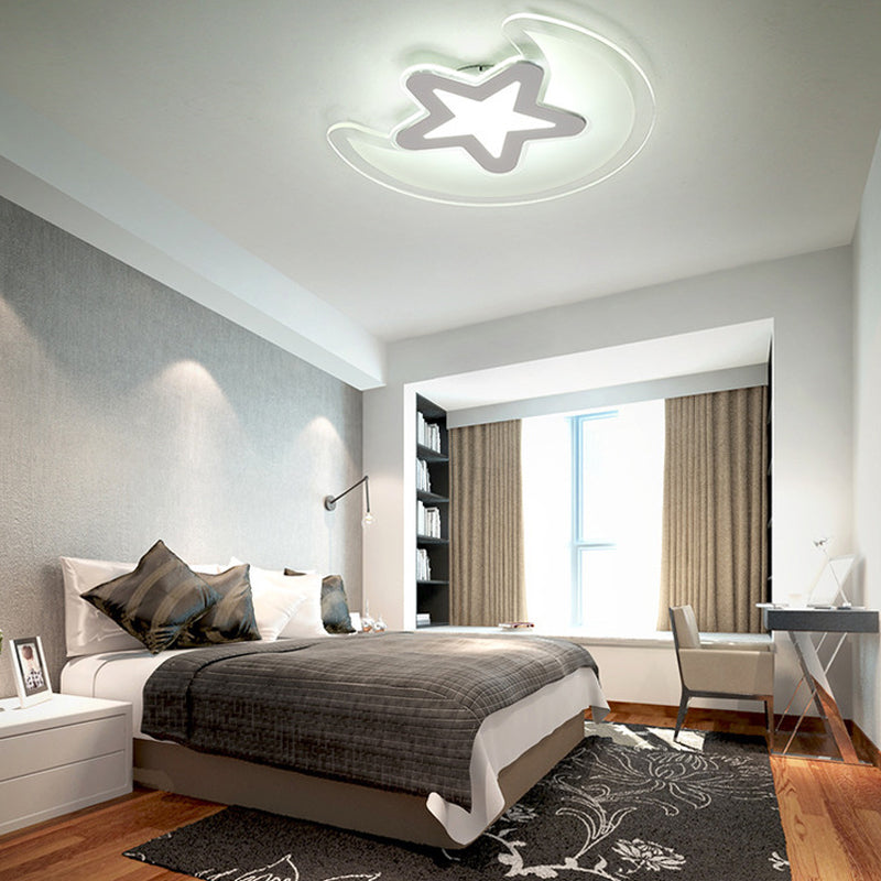 Moon And Star Led Ceiling Light With Modern White Finish - Perfect For Kids Bedroom / 20.5