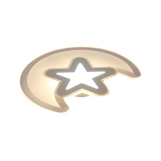 Moon And Star Led Ceiling Light With Modern White Finish - Perfect For Kids Bedroom