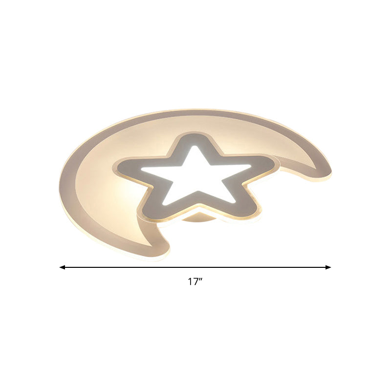 Moon And Star Led Ceiling Light With Modern White Finish - Perfect For Kid’s Bedroom