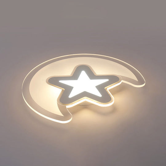 Moon And Star Led Ceiling Light With Modern White Finish - Perfect For Kid’s Bedroom
