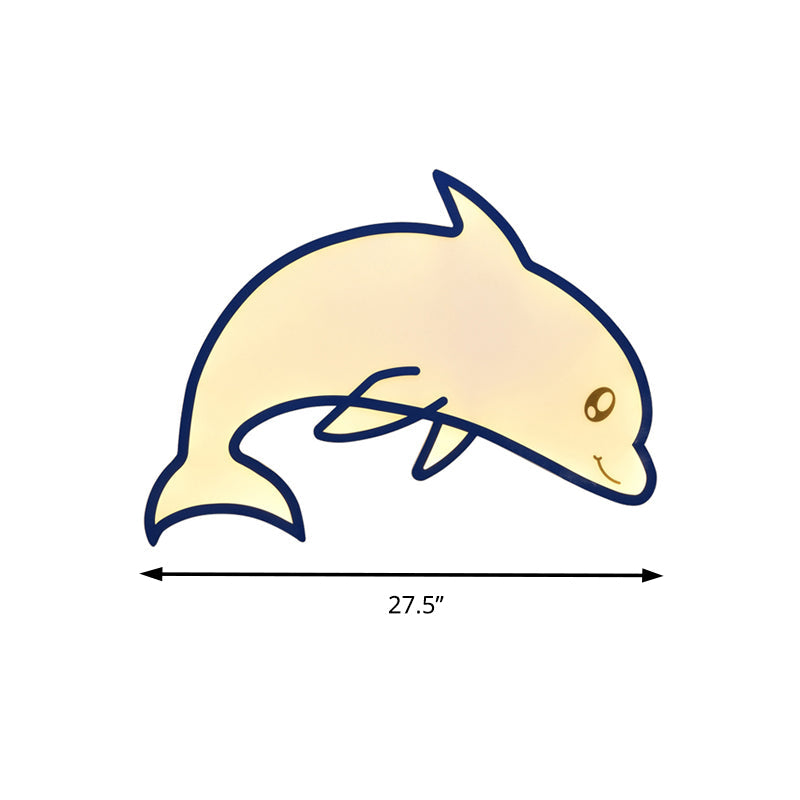 Modern Blue Dolphin Cartoon Flushmount Ceiling Light With Integrated Led & Acrylic - Flush Mount