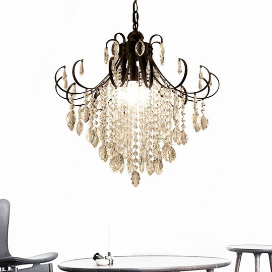 Glam Teardrop Pendant Light With Metal Curved Arm And Crystal Strands Chandelier