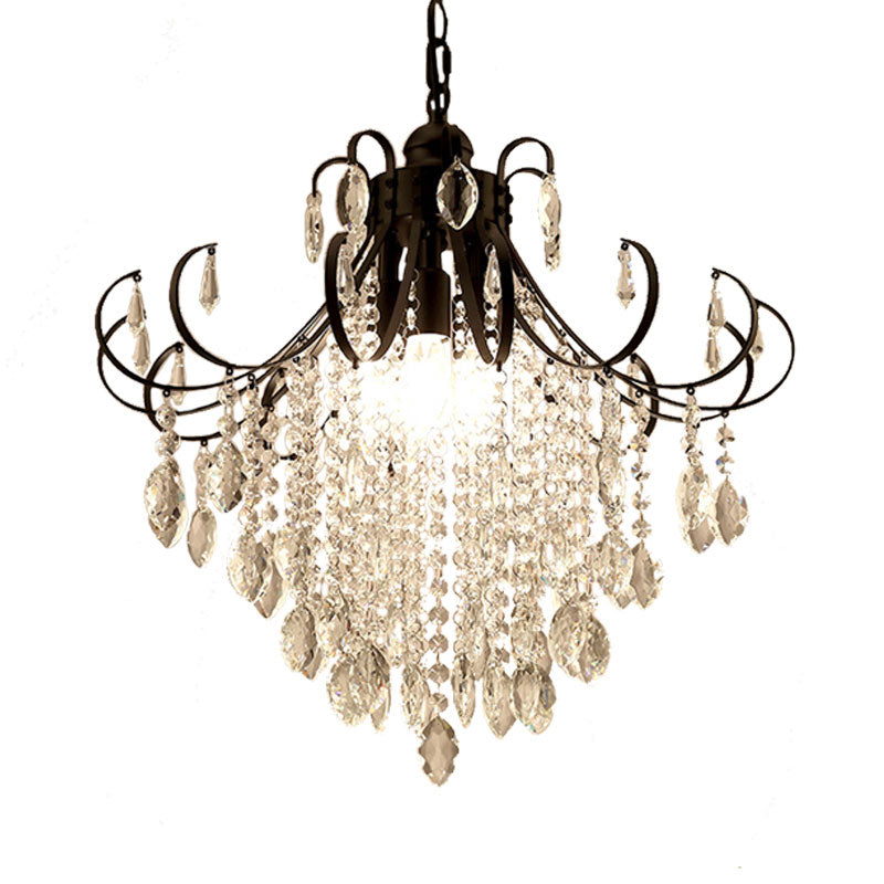 Glam Teardrop Pendant Light With Metal Curved Arm And Cascading Crystal Strands