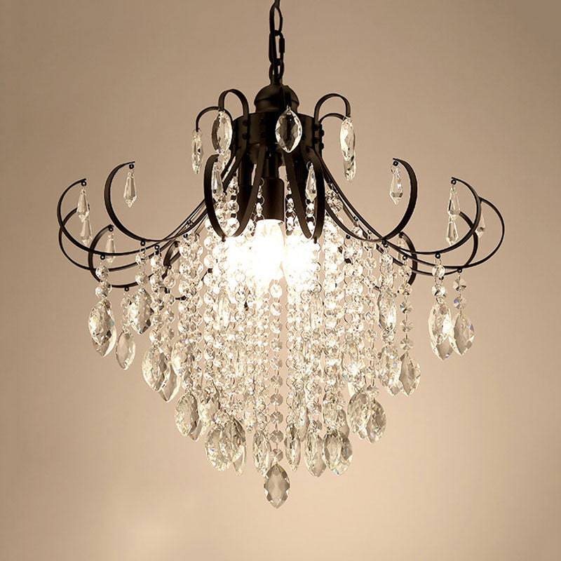 Glam Teardrop Pendant Light With Metal Curved Arm And Crystal Strands Chandelier