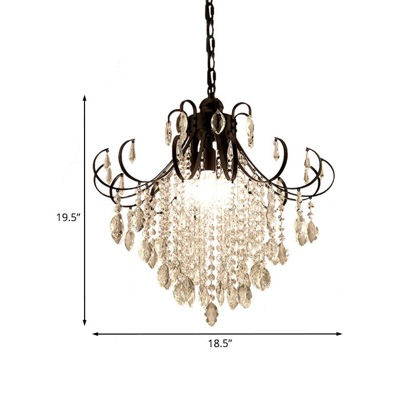 Glam Teardrop Pendant Light With Metal Curved Arm And Cascading Crystal Strands