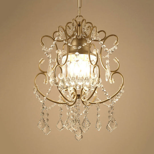 Curving Arm Crystal Chandelier With Lantern Design – Brass Finish & Draping