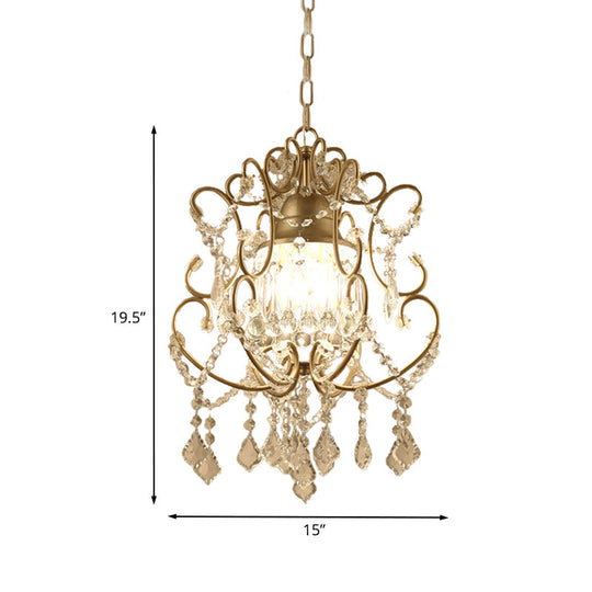 Curving Arm Crystal Chandelier With Lantern Design – Brass Finish & Draping