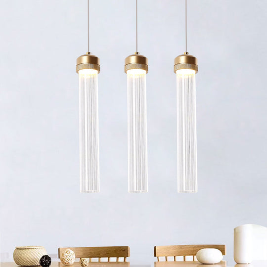 Clear Ribbed Glass Pendant With Gold Finish And Crystal Accents - Island Light