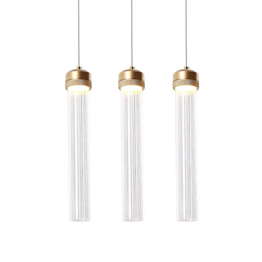 Ribbed Glass Pendant Light With Crystal Accent And Gold Finish