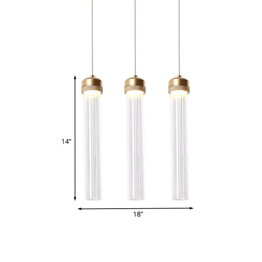 Clear Ribbed Glass Pendant With Gold Finish And Crystal Accents - Island Light