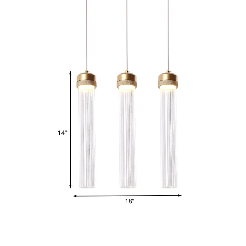 Ribbed Glass Pendant Light With Crystal Accent And Gold Finish