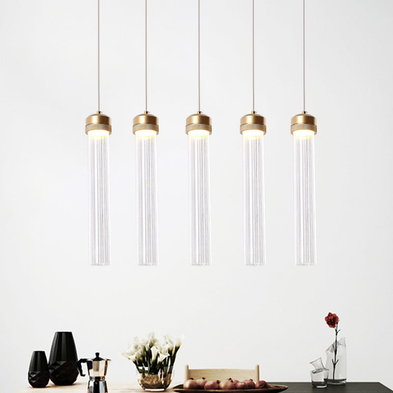 Ribbed Glass Pendant Light With Crystal Accent And Gold Finish