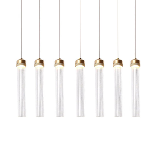 Ribbed Glass Pendant Light With Crystal Accent And Gold Finish