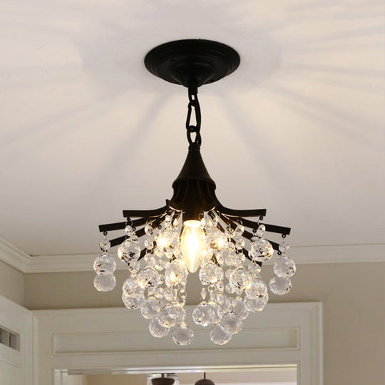 Metal Chandelier With Crystal Drop And Bare Bulb Design