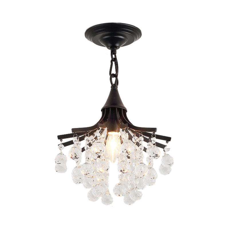 Metal Chandelier With Crystal Drop And Bare Bulb Design