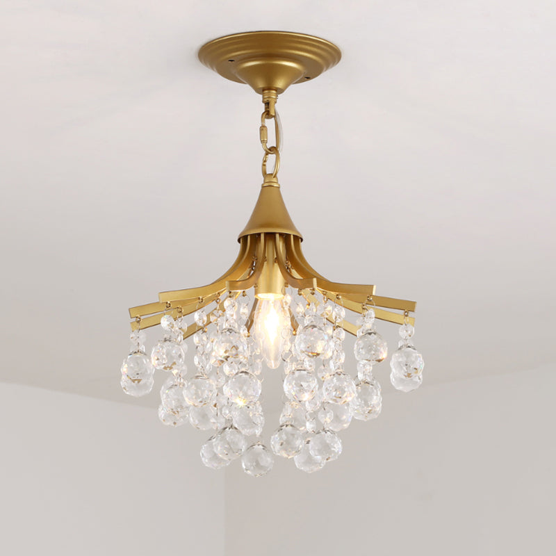 Metal Chandelier With Crystal Drop And Bare Bulb Design