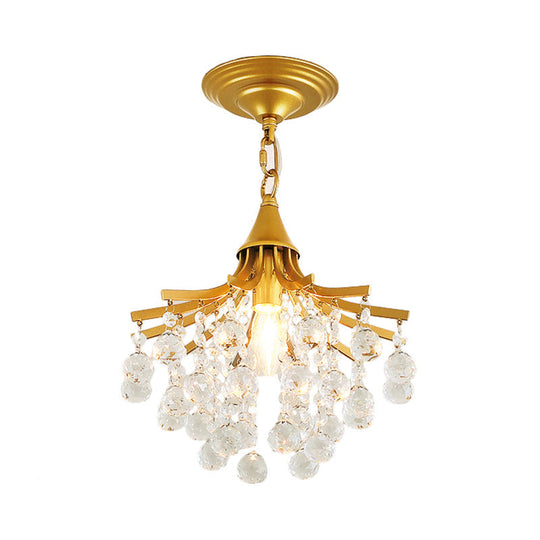 Metal Chandelier With Crystal Drop And Bare Bulb Design