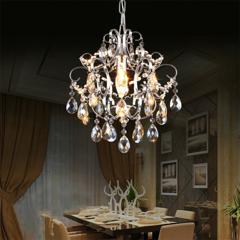 Polished Chrome Crystal Chandelier With Curved Arms