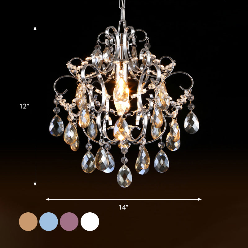 Polished Chrome Crystal Chandelier With Curved Arms
