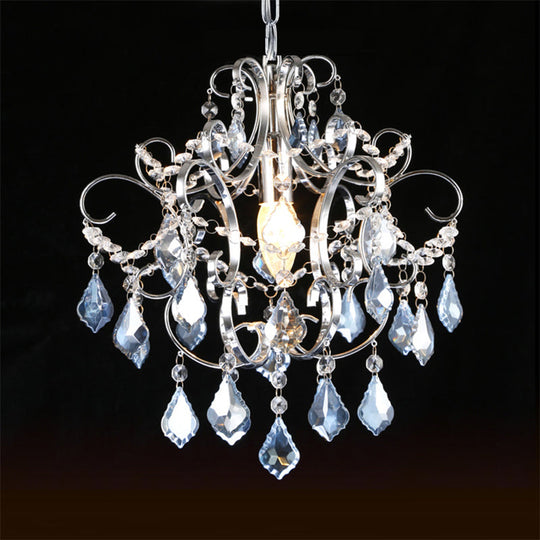 Polished Chrome Crystal Chandelier With Curved Arms