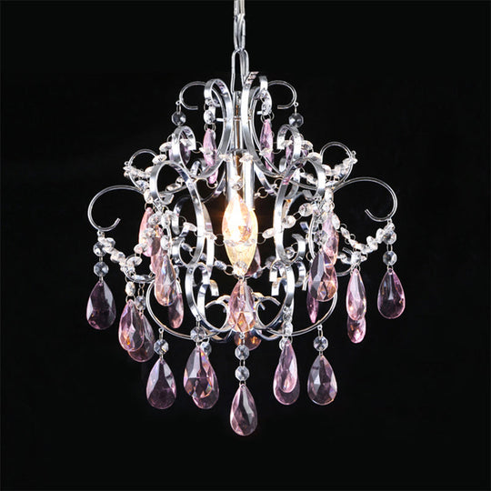 Curved Arm Crystal Drops Chandelier In Polish Chrome Finish