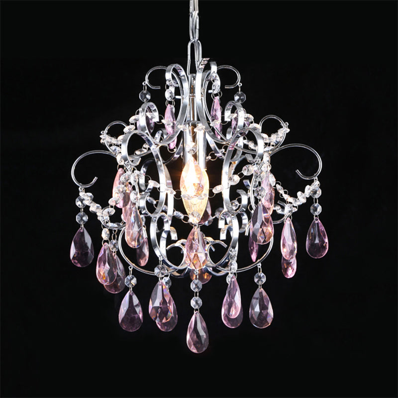 Polished Chrome Crystal Chandelier With Curved Arms