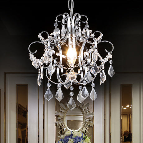 Polished Chrome Crystal Chandelier With Curved Arms