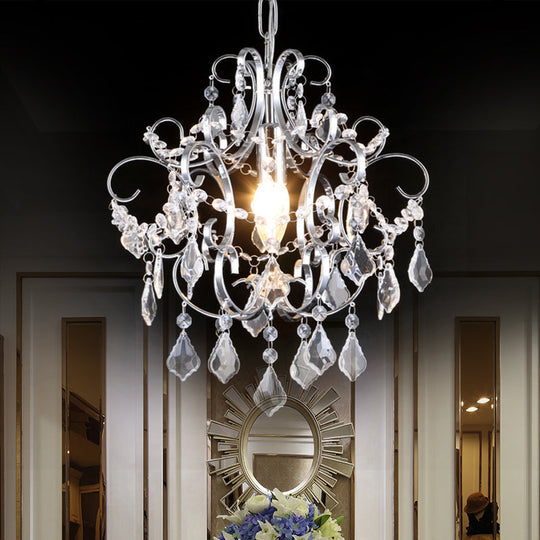 Polished Chrome Crystal Chandelier With Curved Arms
