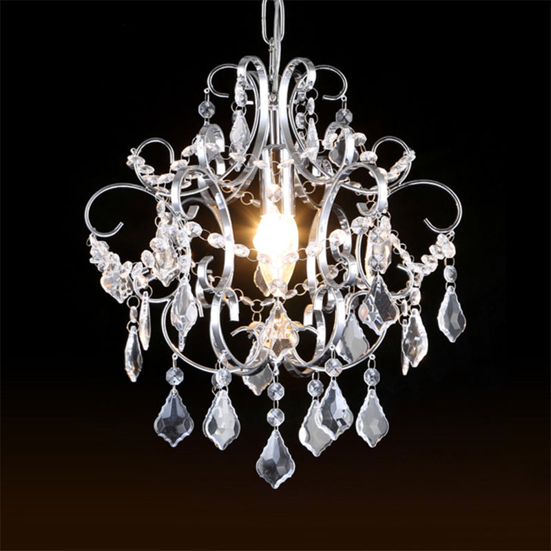 Polished Chrome Crystal Chandelier With Curved Arms
