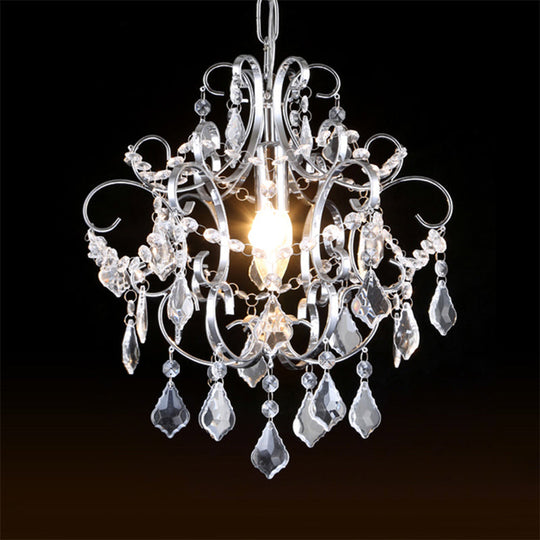 Polished Chrome Crystal Chandelier With Curved Arms