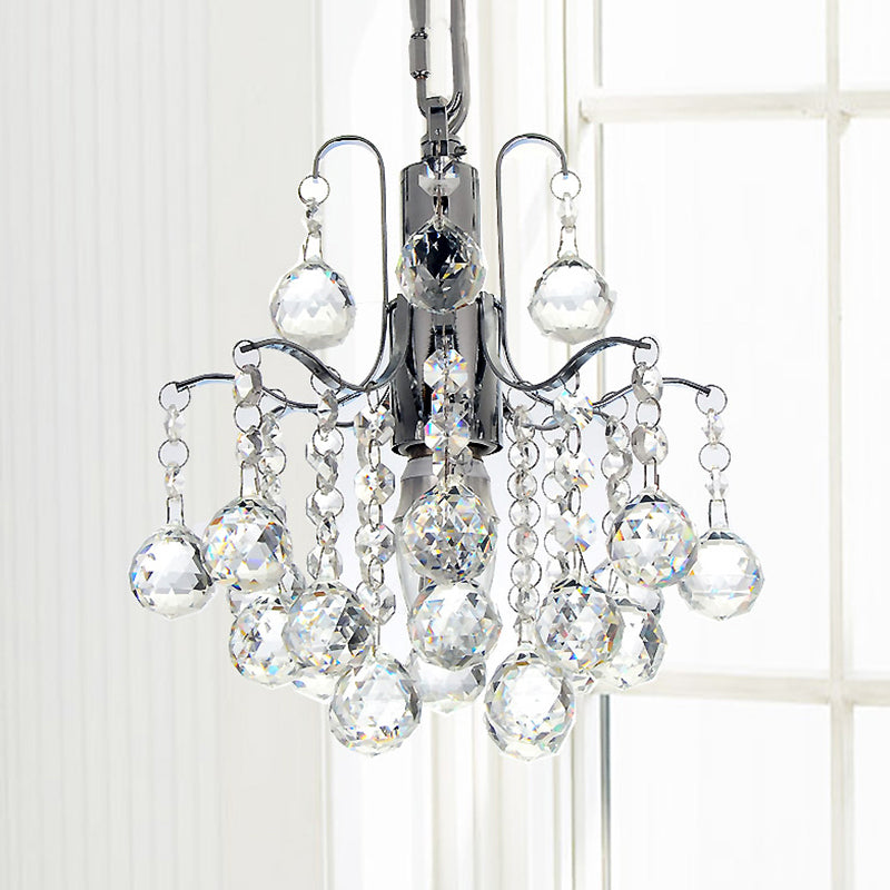 Chrome Finished Crystal Ball Curved Arm Chandelier With Bare Bulbs