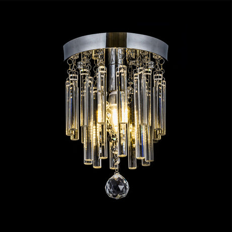 Round Chrome Crystal Bar Flush Mount Ceiling Light - Bare Bulb Flushmount