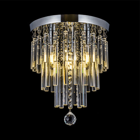 Round Chrome Crystal Bar Flush Mount Ceiling Light - Bare Bulb Flushmount