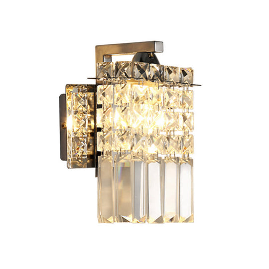 Chrome Rectangle Crystal Wall Sconce With Draping Rods