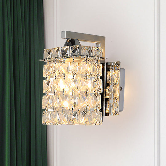 Chrome Rectangle Crystal Wall Sconce With Draping Rods