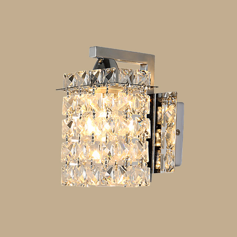 Chrome Rectangle Crystal Wall Sconce With Draping Rods