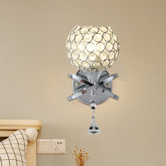 Globe Cutout Metal Shade Crystal Wall Sconce In Gold With Dropped Ball Accent