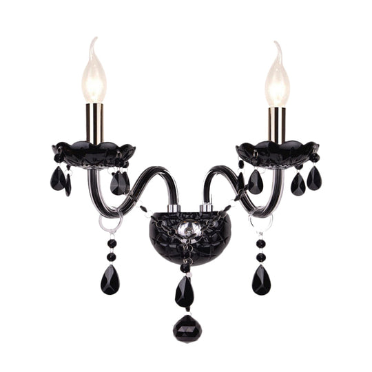 Black Crystal Wall Sconce With Elegant Candle-Style Arm