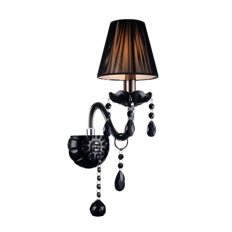 Black Crystal Wall Sconce With Elegant Candle-Style Arm