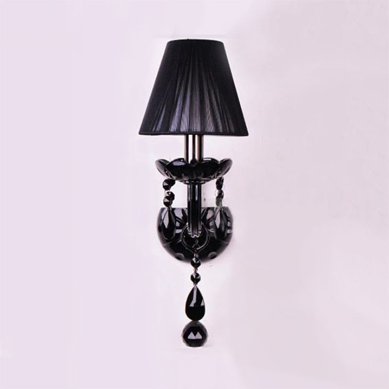 Black Crystal Wall Sconce With Elegant Candle-Style Arm