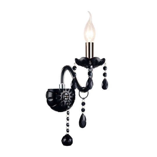 Black Crystal Wall Sconce With Elegant Candle-Style Arm