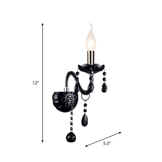 Black Crystal Wall Sconce With Elegant Candle-Style Arm