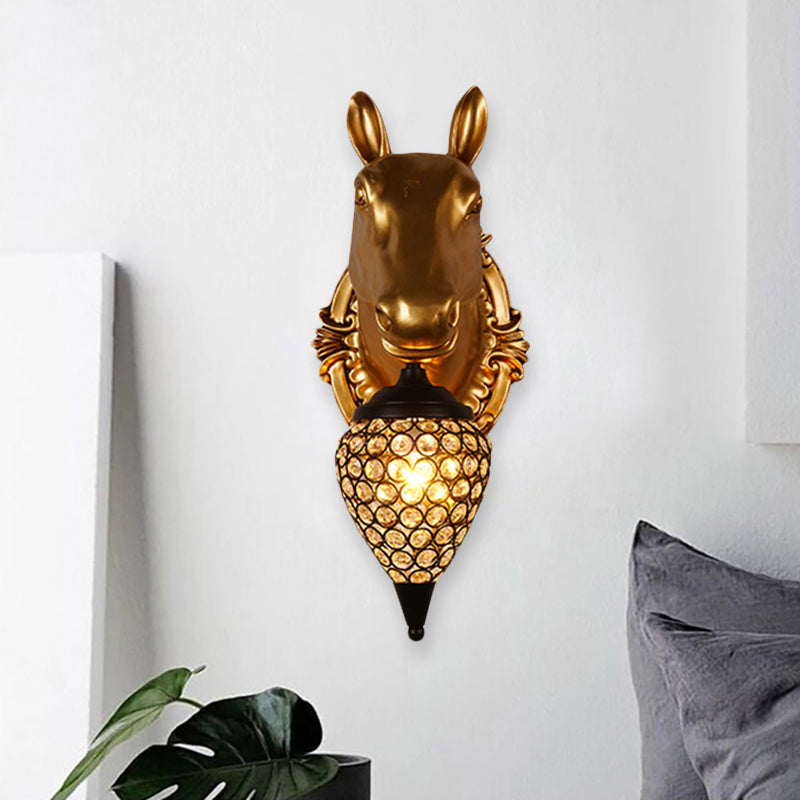 Black Crystal Metal Animal Wall Sconce With Hollow Cone Shade