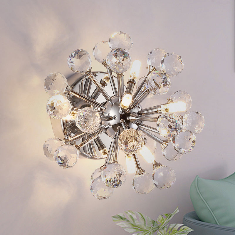 Chrome Sputnik Flushmount Crystal Ball Ceiling Light Clear / Warm