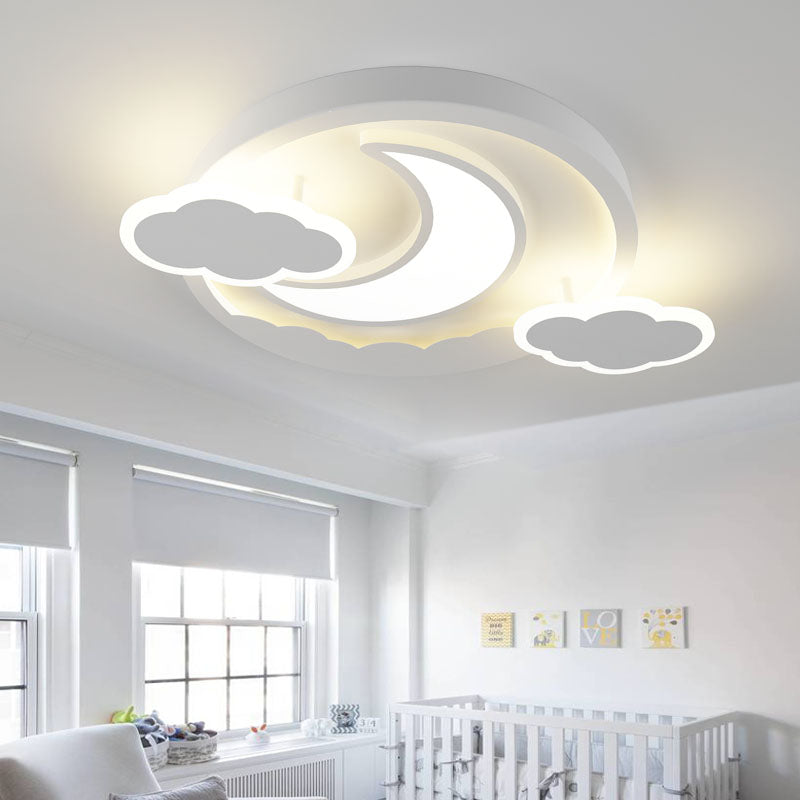 Cartoon White Led Ceiling Mount Light Cloud Deco For Kid’s Bedroom / Warm Moon