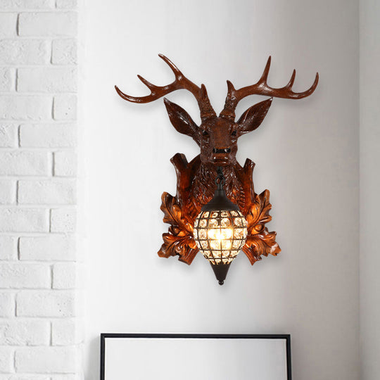 Metal Deer Wall Sconce With Crystal Mesh Cone Shade - Traditional Light