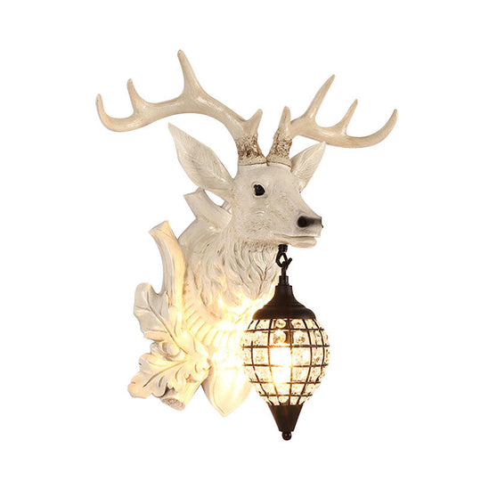 Metal Deer Wall Sconce With Crystal Mesh Cone Shade - Traditional Light
