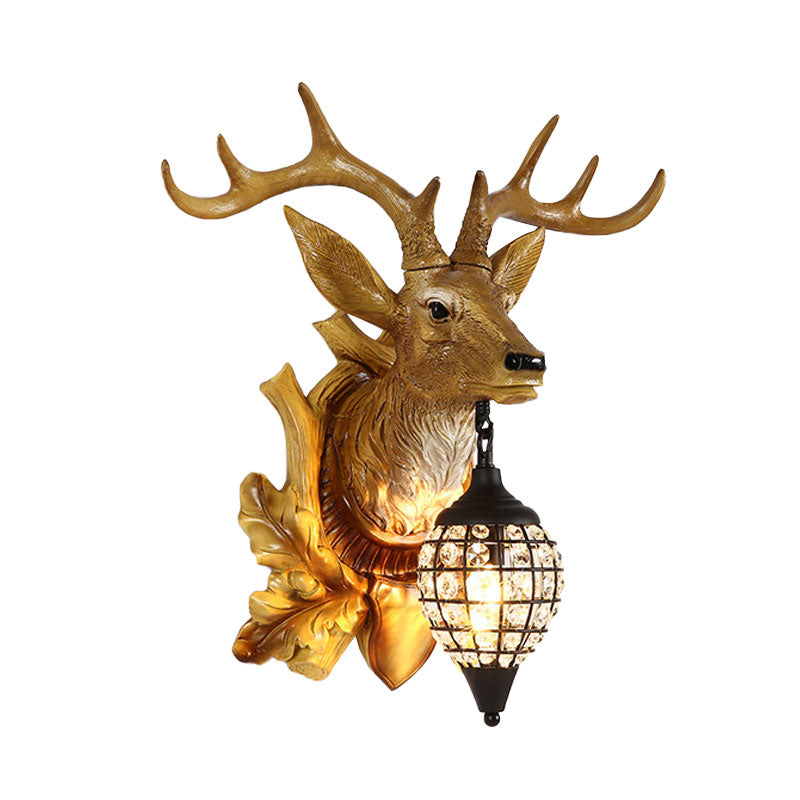 Metal Deer Wall Sconce With Crystal Mesh Cone Shade - Traditional Light