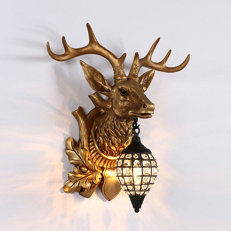 Metal Deer Wall Sconce With Crystal Mesh Cone Shade - Traditional Light