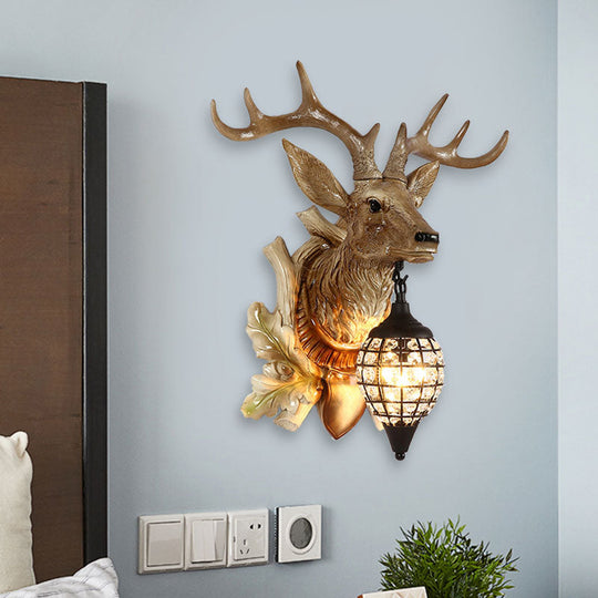 Metal Deer Wall Sconce With Crystal Mesh Cone Shade - Traditional Light
